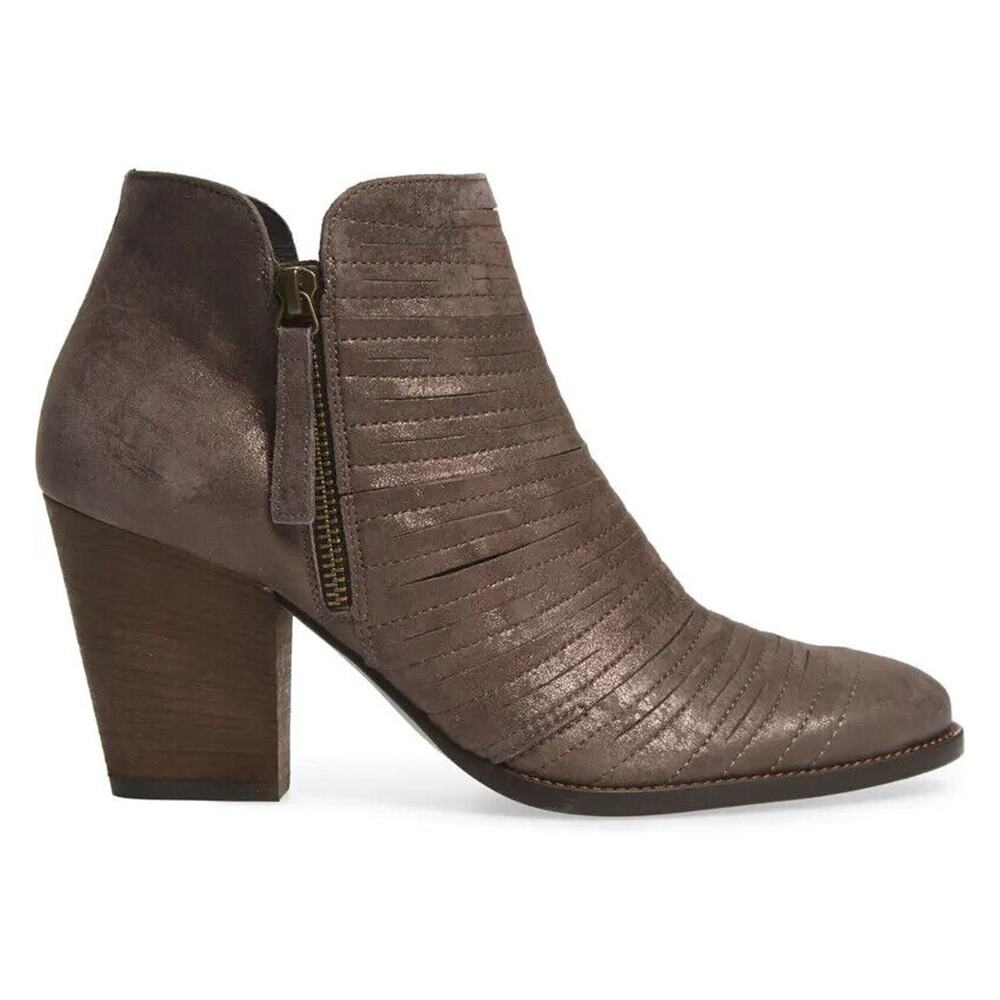 Paul Green Malibu Sliced Zip Bootie Boot Heel Taupe Suede Round Toe 8UK 10.5US